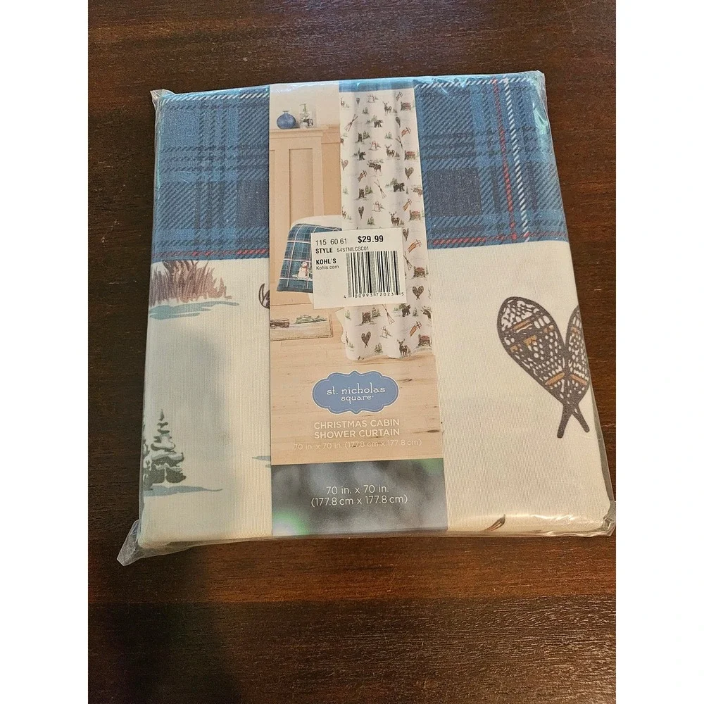 St Nicholas Square Christmas Cabin Deer Bear & Snowman Shower Curtain Holiday